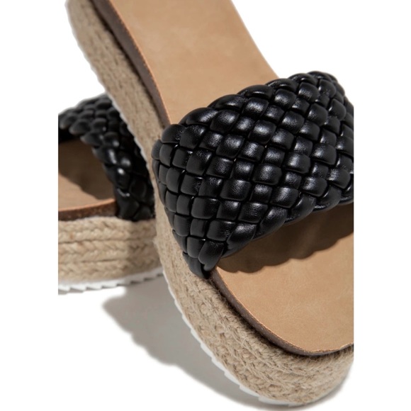 Black Braided One Band Platform Slip On Sandal - Picture 5 of 9